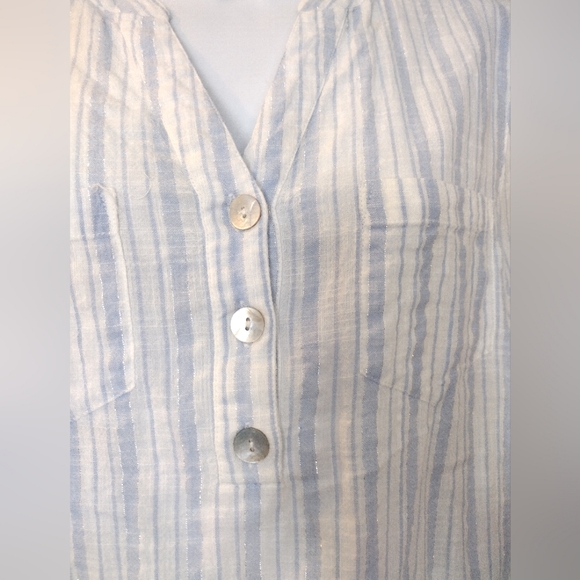 Cathy Petite White and Blue Striped Blouse - Picture 4 of 10